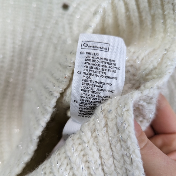 & Other Stories Sweater Crop Wool White Metallic Mock Paris - Picture 8 of 10